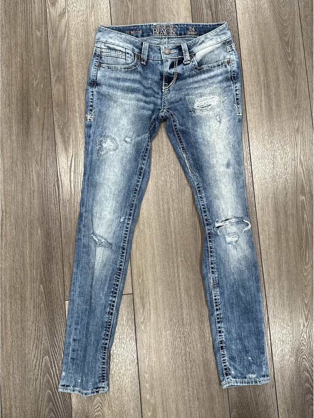 Buckle Black No.236 Skinny Size 25 Distressed Stretch Denim Blue Jeans